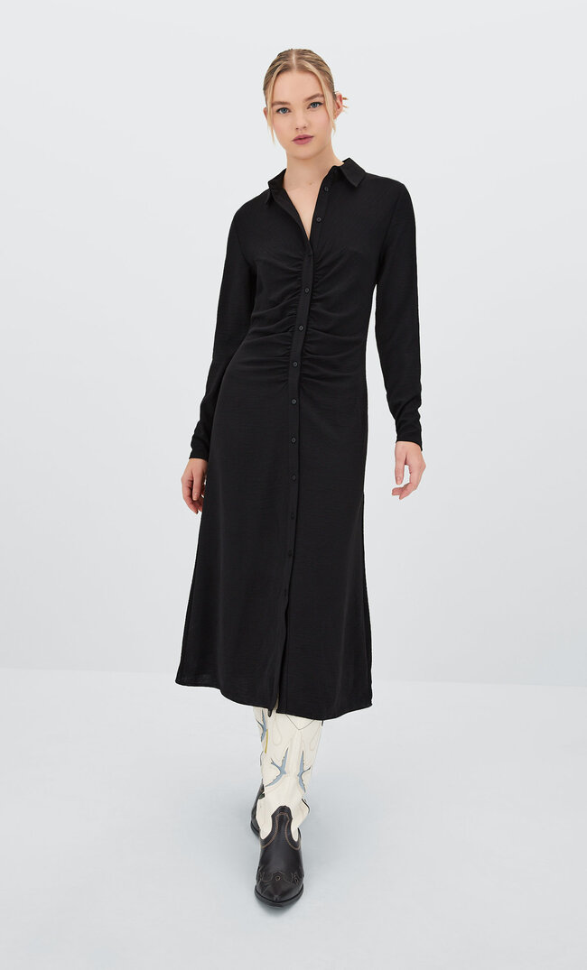 

Stradivarius Polo-Midikleid Mit Raffung Schwarz Xl