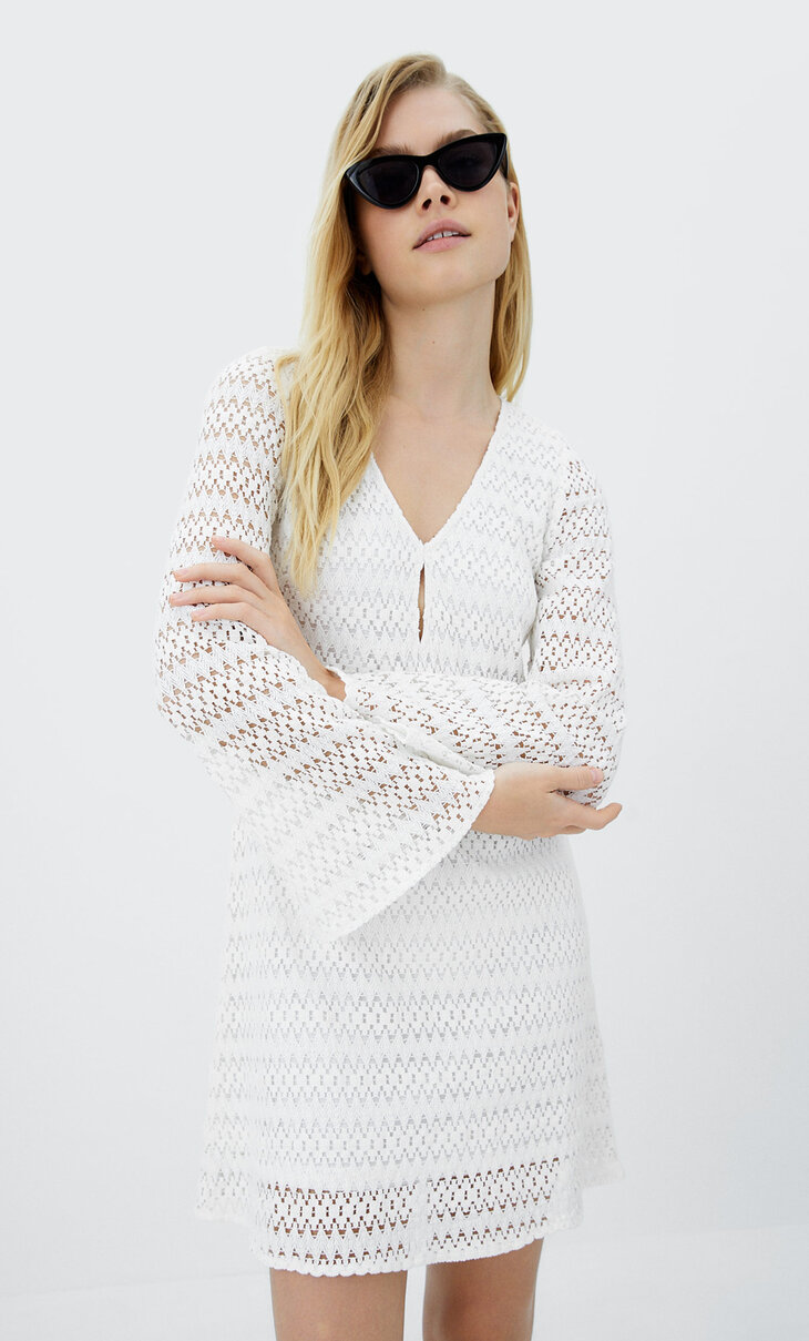 Crochet dress with flared sleeves