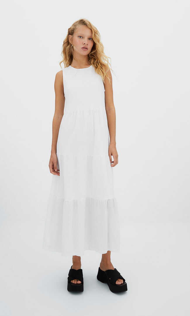 

Stradivarius Midikleid In Rohweiß Weiß S