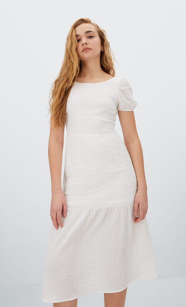 

Stradivarius Midikleid Bridgerton Ecru M