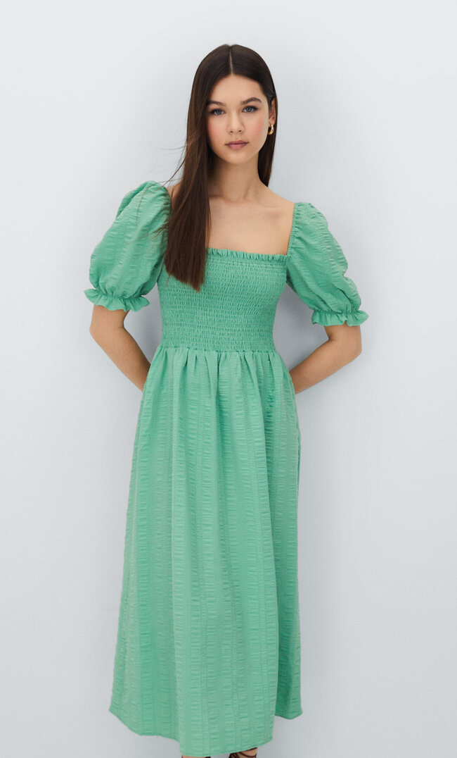 

Stradivarius Midikleid Mit Gummizügen Grün Xl