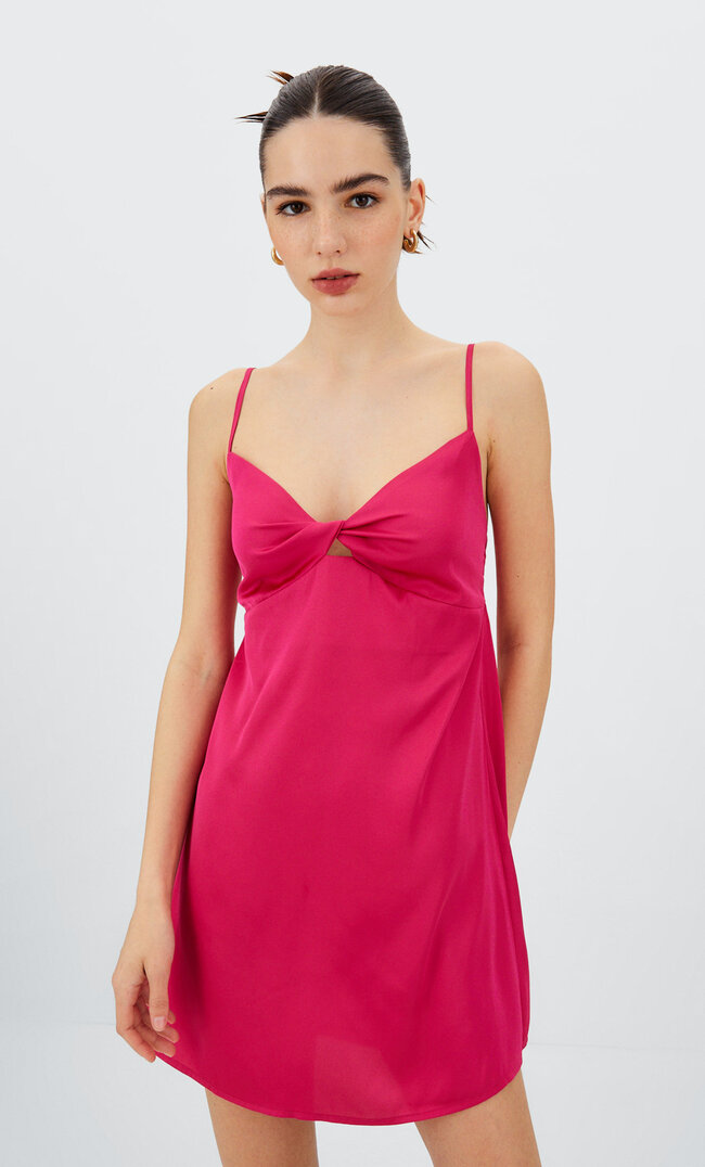 

Stradivarius Kurzes Kleid In Lingerie-Optik Neonrosa Xs