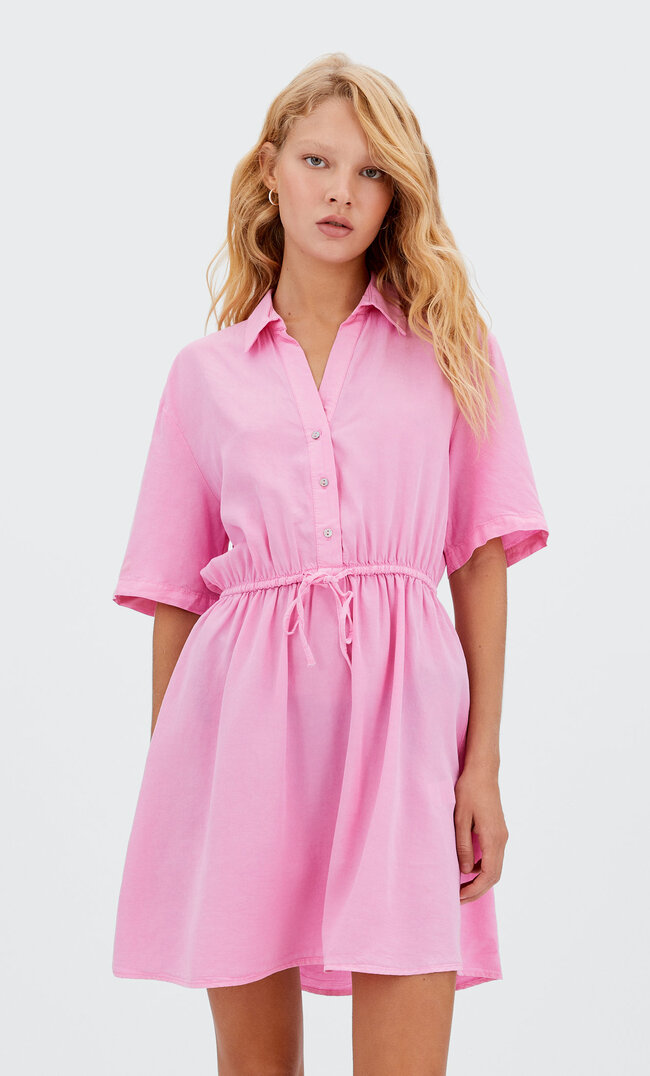 

Stradivarius Hemdkleid Mit Kurzen Ärmeln Hellrosa M