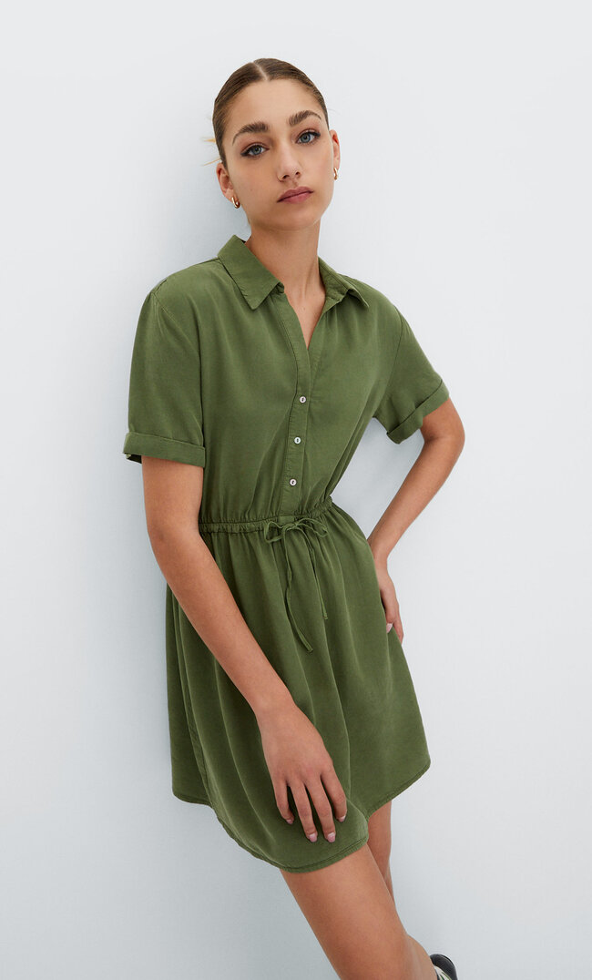 

Stradivarius Hemdkleid Mit Kurzen Ärmeln Khaki Xl