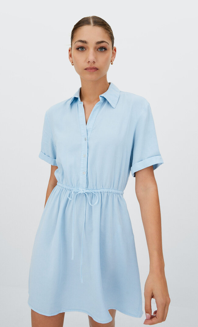 

Stradivarius Hemdkleid Mit Kurzen Ärmeln Gebleichtes Denim Xs