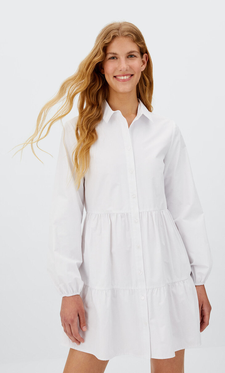 stradivarius white shirt dress