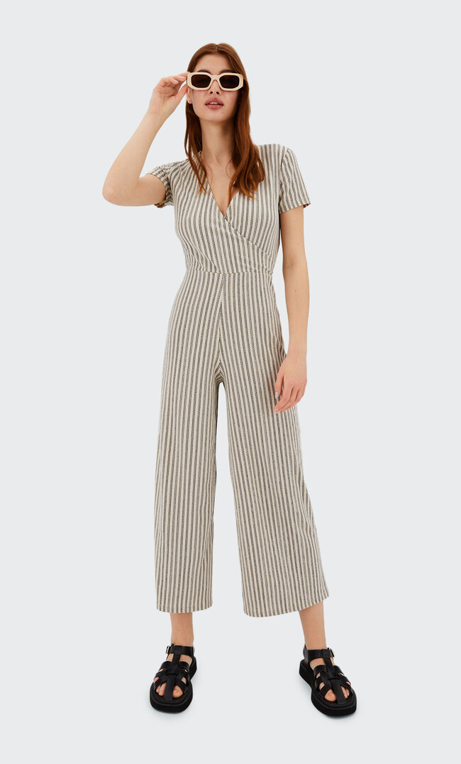 

Stradivarius Rustikaler Jumpsuit Mit Streifen Steingrau Xl