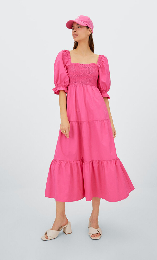 

Stradivarius Midikleid Mit Zierknoten Kaugummirosa L