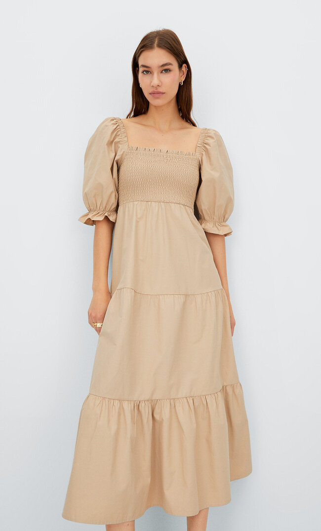 

Stradivarius Midikleid Mit Zierknoten Steingrau S