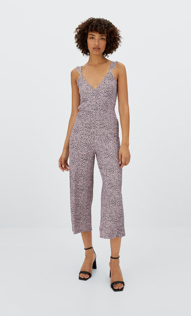 

Stradivarius Träger-Jumpsuit Mit Volants Und Konfetti-Muster Lila L