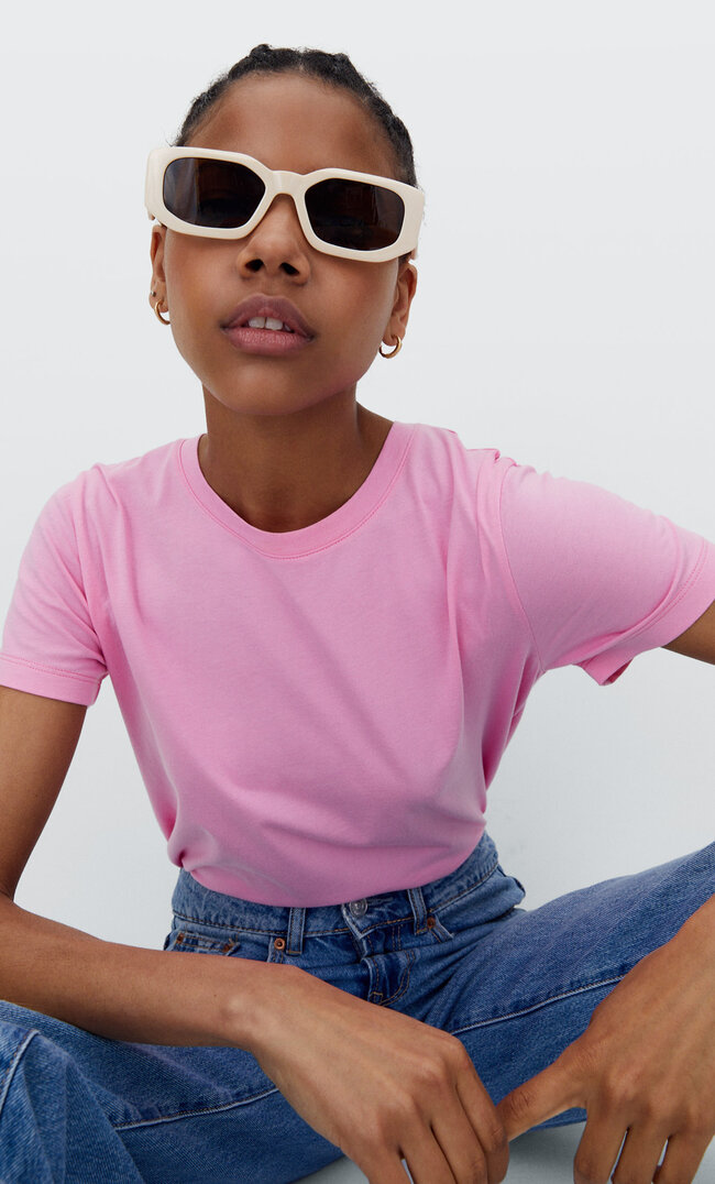 

Stradivarius T-Shirt Basic Manches Courtes Rose Bonbon S