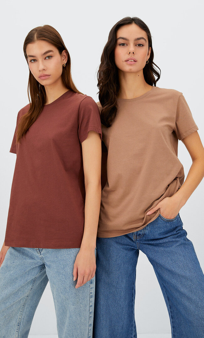 

Stradivarius Doppelpack Basic-Shirts Braun Xs