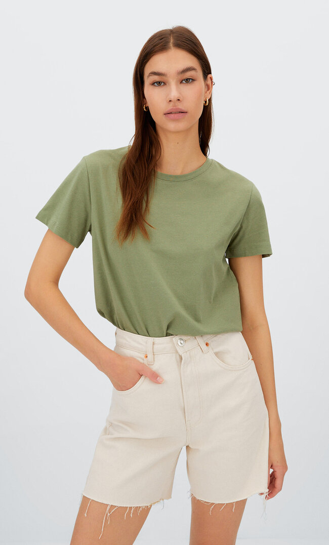 Stradivarius Basic-T-Shirt Khaki Xl