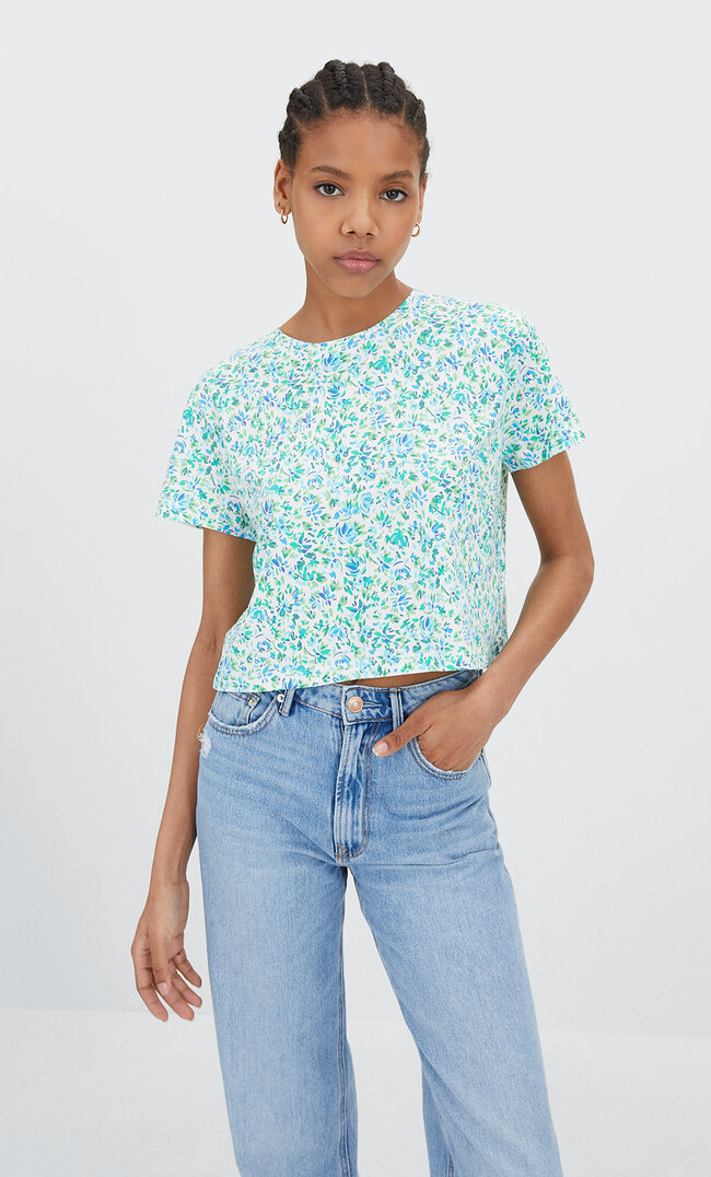 

Stradivarius Krótki Top W Kwiaty Błękitny M