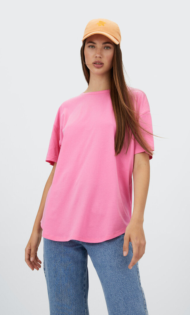 

Stradivarius Długa Koszulka Basic Cukierkowy Róż Xs