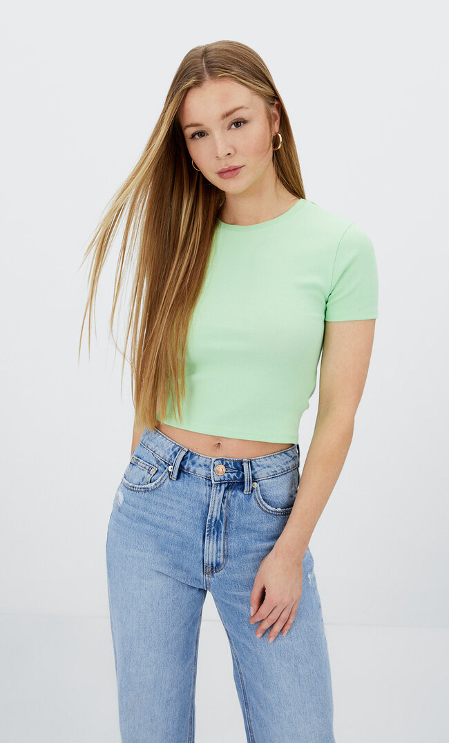 

Stradivarius Cropped T-Shirt Aus Baumwolle Grün L