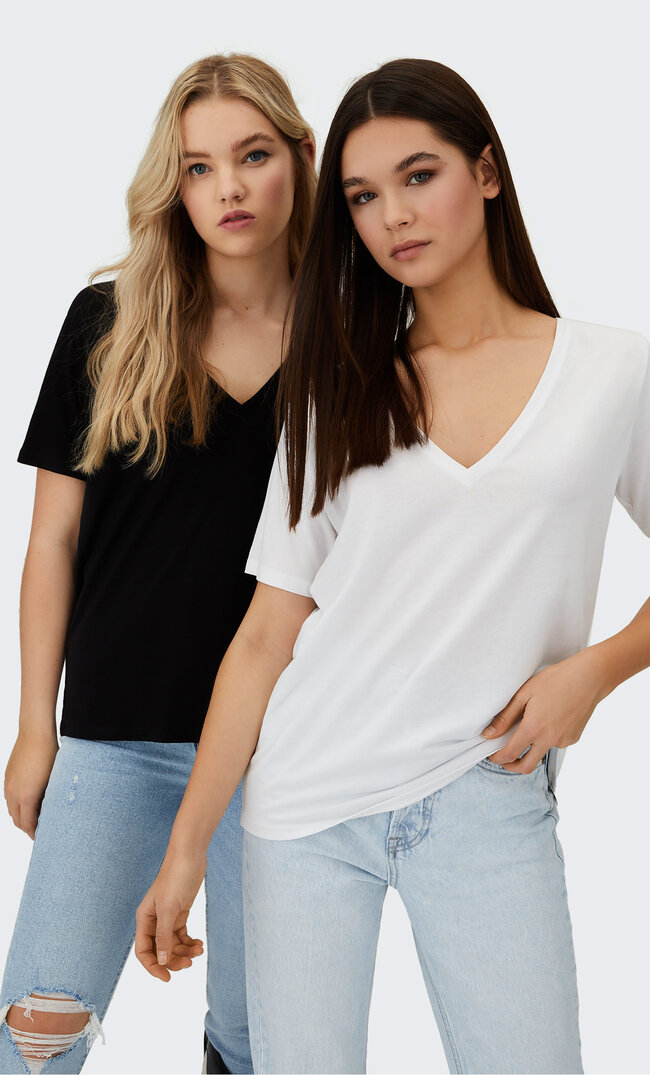 

Stradivarius Doppelpack Basic-Shirts Mit V-Ausschnitt Schwarz S