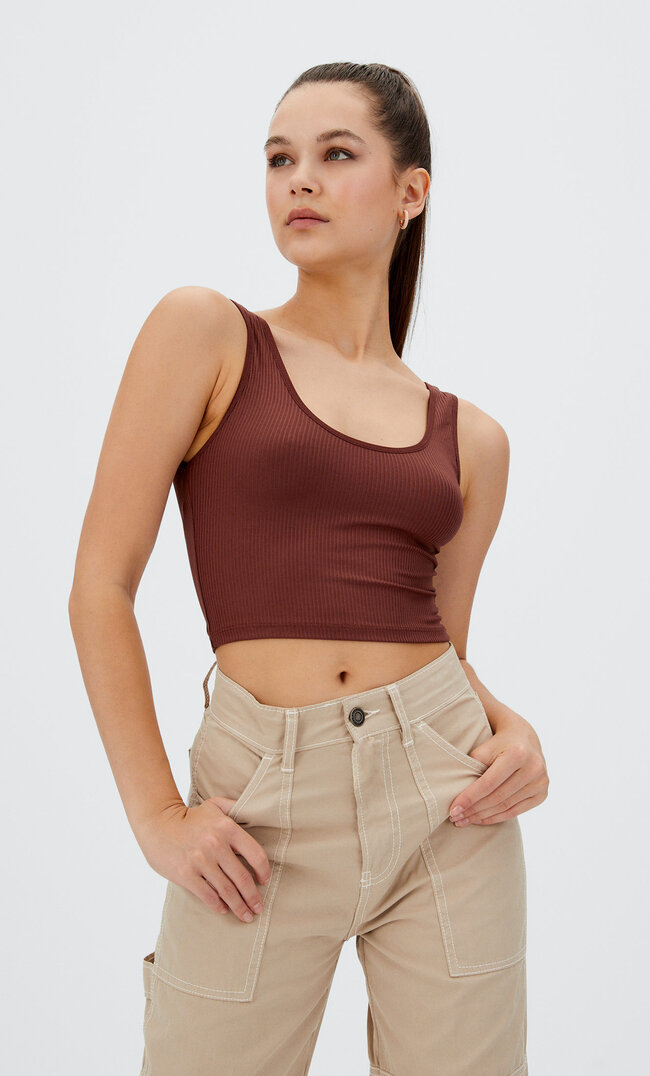 

Stradivarius Krótki Top Na Ramiączkach Brązowy M
