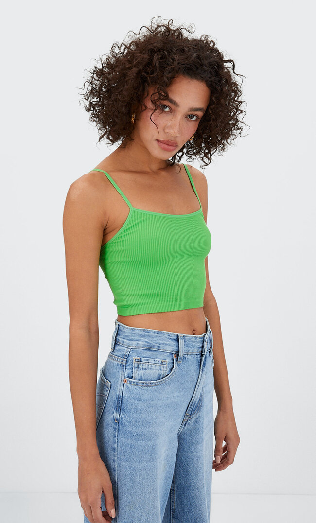 

Stradivarius Nahtloses Cropped-Top Mit Trägern Grün Xl
