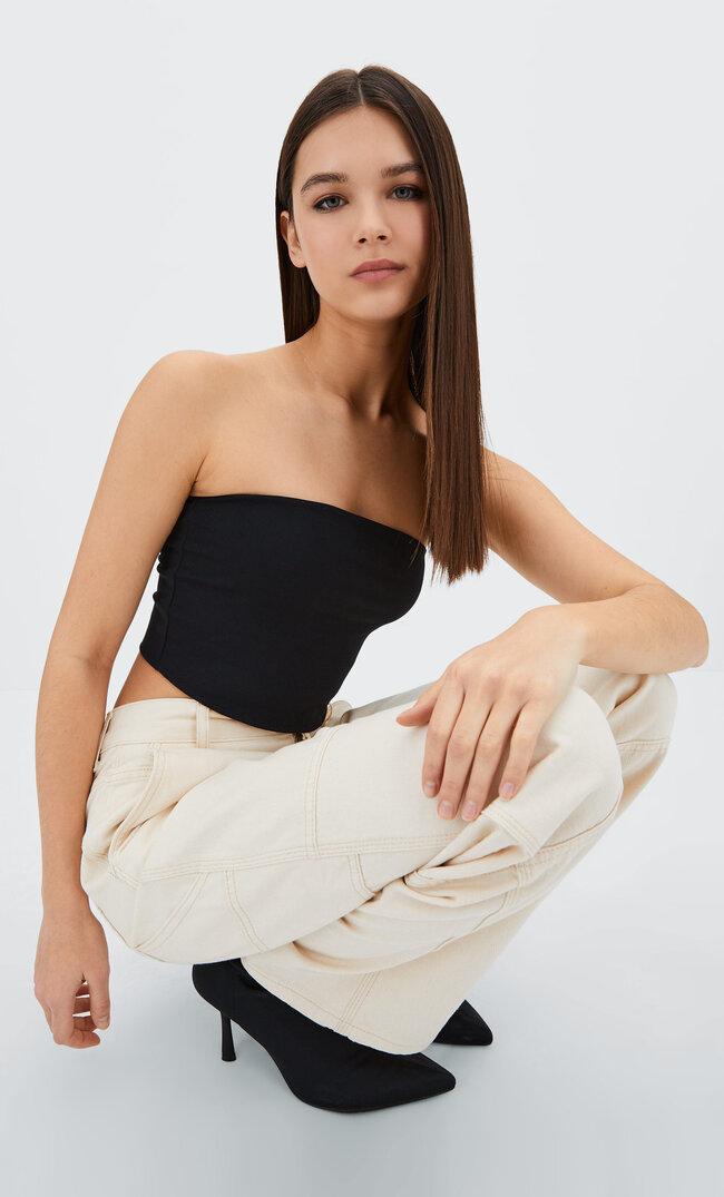 

Stradivarius Top Basic Z Dekoltem Bandeau Czarny Xl