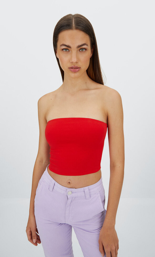 

Stradivarius Top Basic Z Dekoltem Bandeau Czerwony M