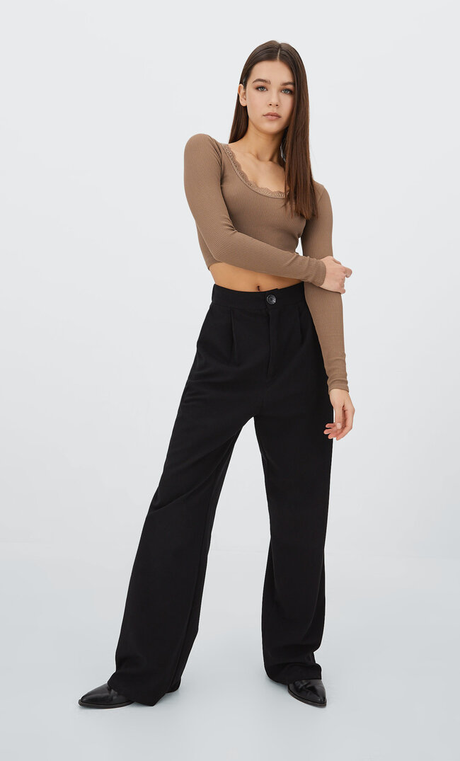 

Stradivarius Crop-Ballerina Mit Raffung Braun Xs