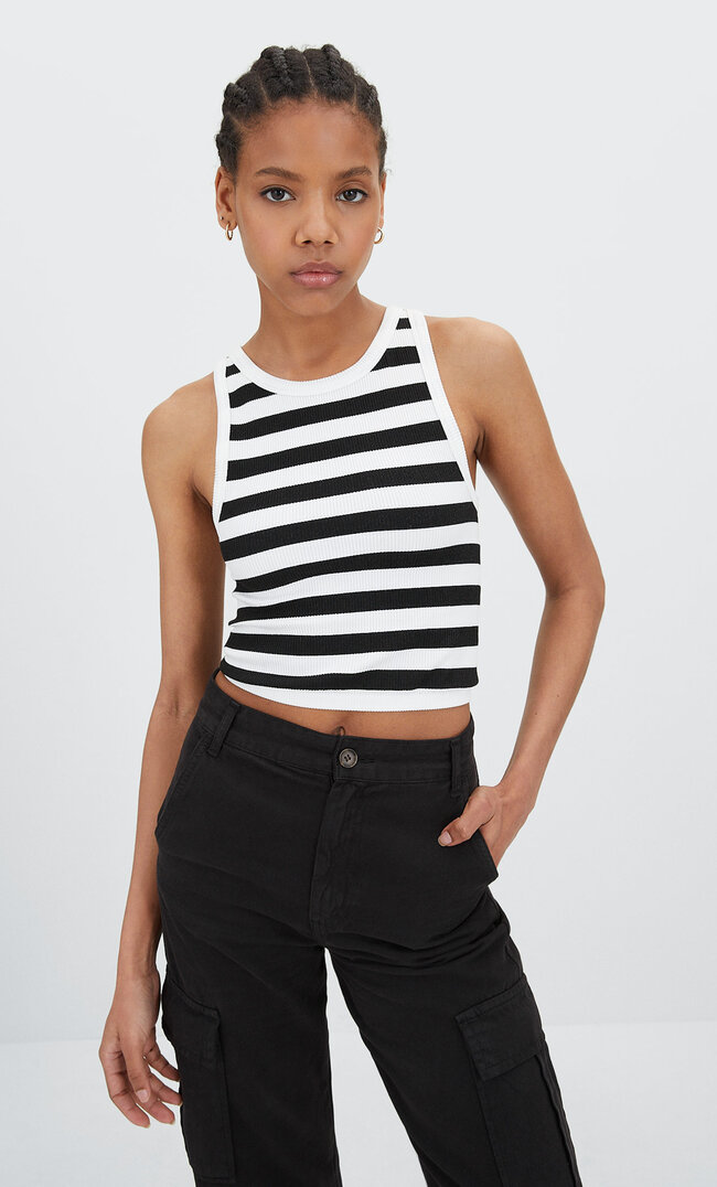 

Stradivarius Bezszwowy Top-Bokserka W Paski Czarny Xs