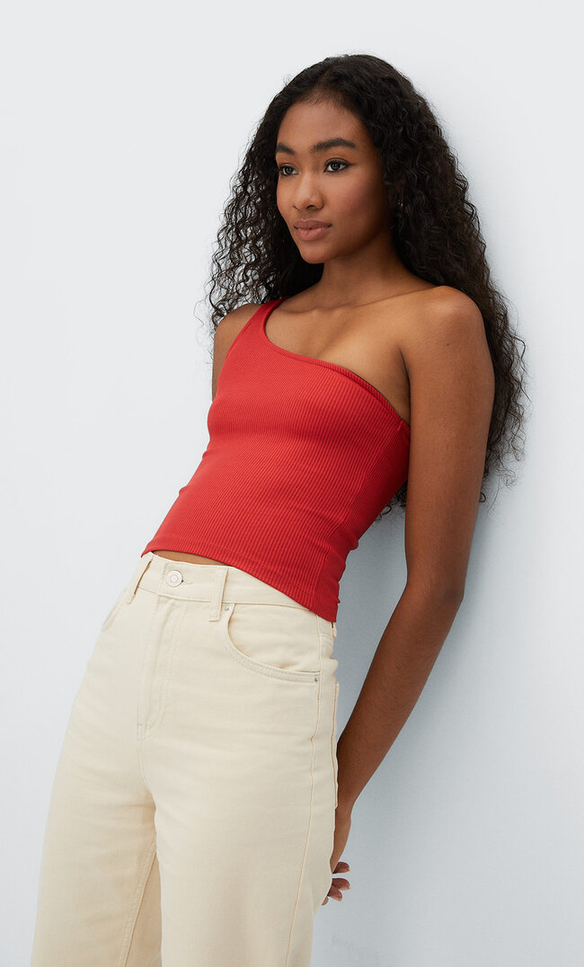 

Stradivarius Asymetryczny Top Basic Ciemnoczerwony L