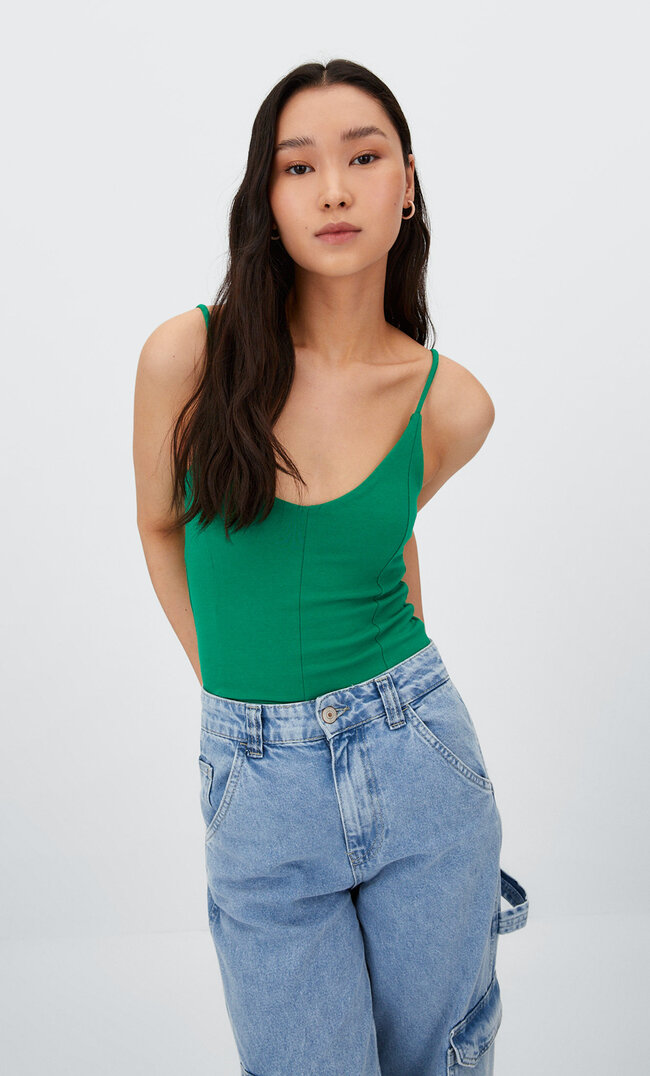 Stradivarius Top Mit Ziernähten Grün L