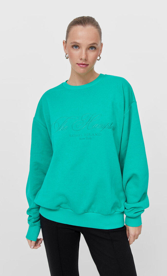 

Stradivarius Oversize-Sweatshirt Mit Stickerei Grün Xs