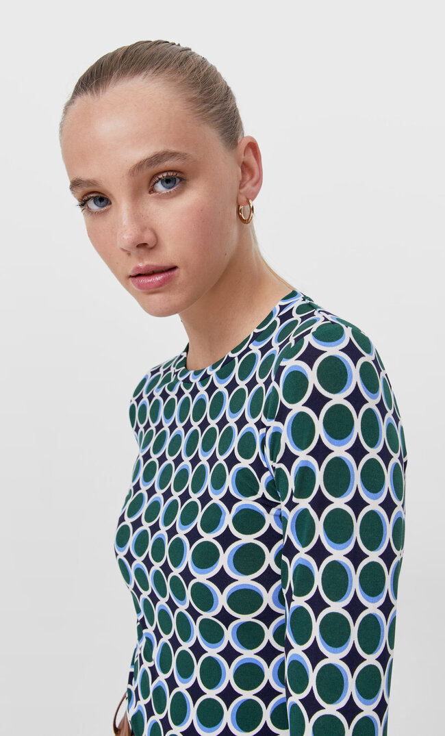 

Stradivarius Langarmshirt Mit Print Blau L
