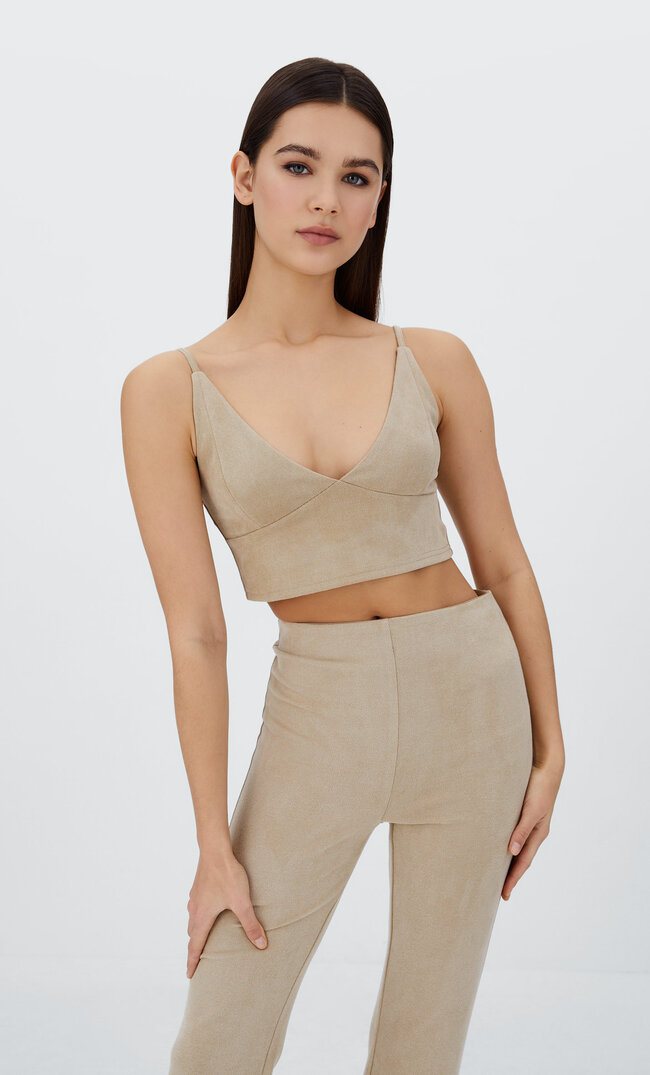 

Stradivarius Top Aus Wildlederimitat Beige Xs
