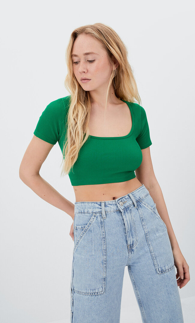 

Stradivarius Nahtloses T-Shirt Grün M