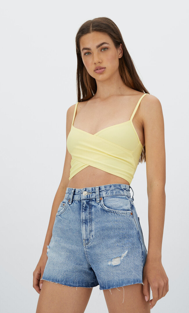 

Stradivarius Kopertowy Top Na Ramiączkach Żółty Pastelowy L