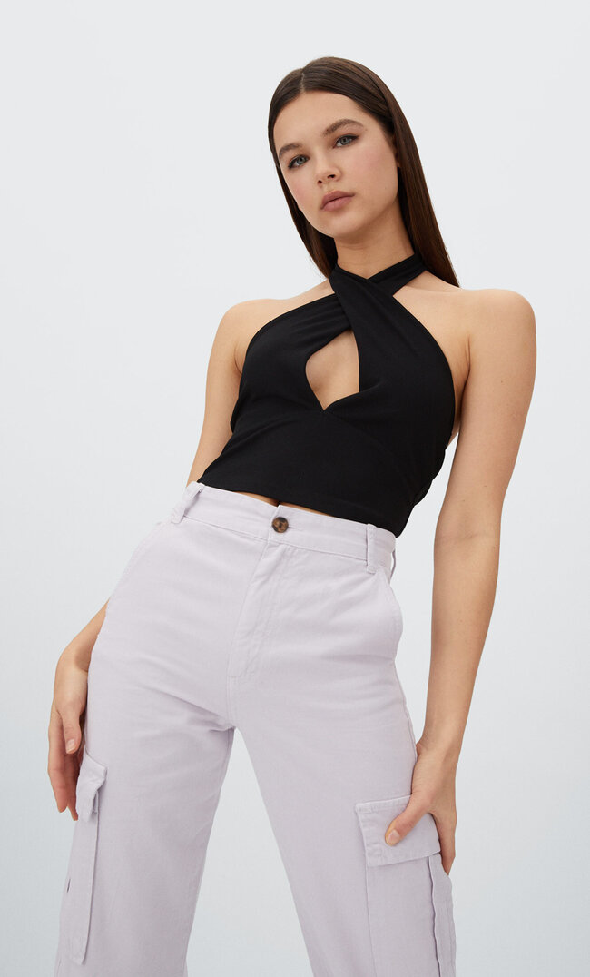 

Stradivarius Top Wiązany Na Szyi Czarny Xl