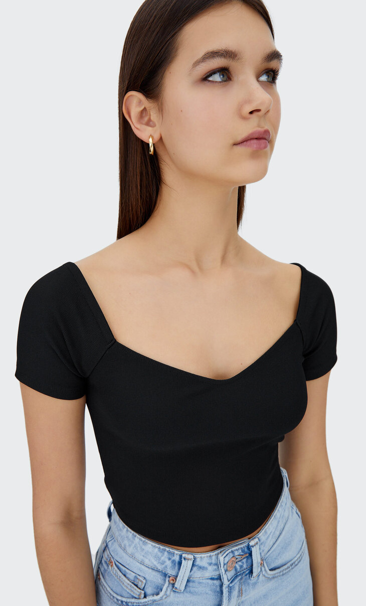 Top à encolure cœur - T-shirts femme | Stradivarius France