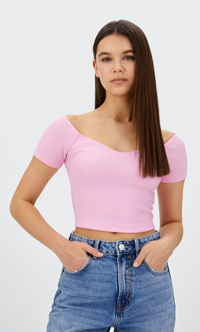 

Stradivarius Top Mit Herzausschnitt Kaugummirosa Xs