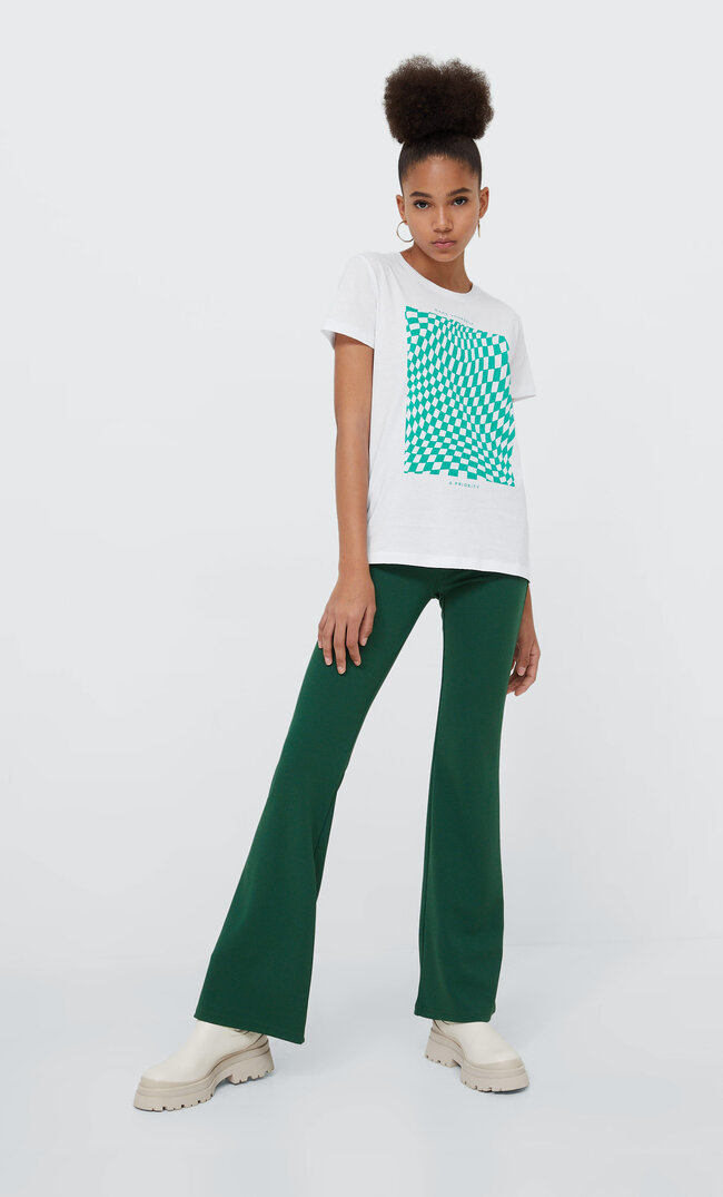 

Stradivarius T-Shirt Mit Schachbrettmuster Grün Xs