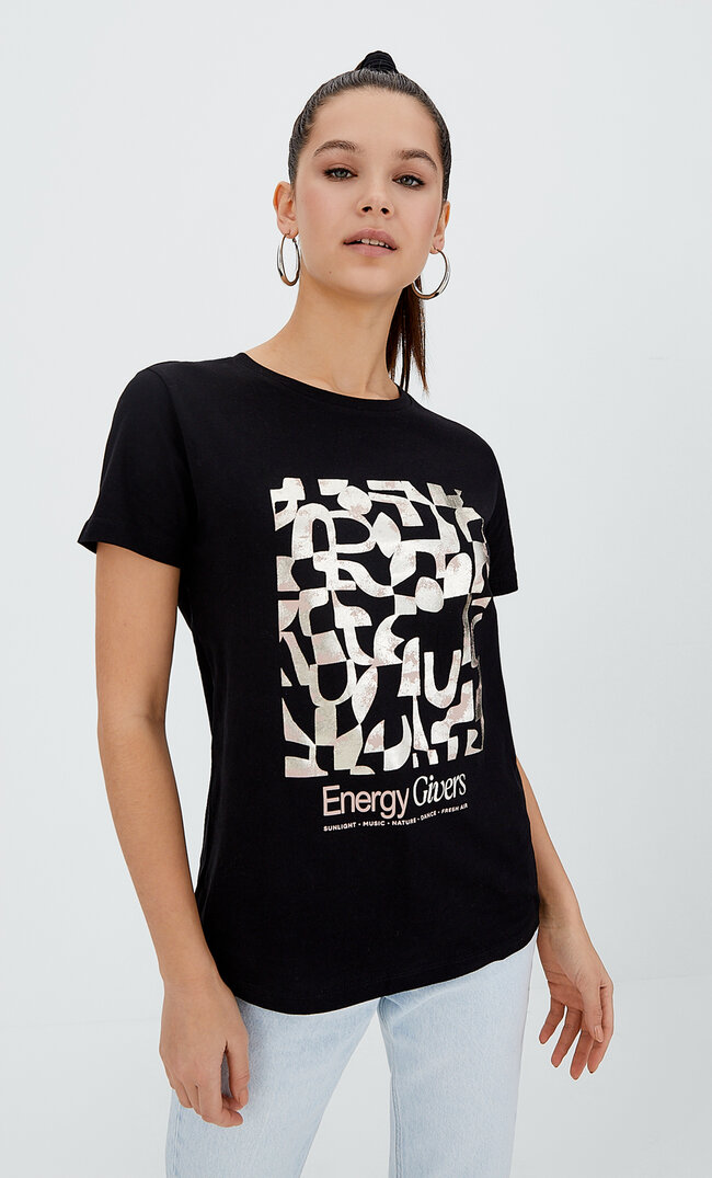 

Stradivarius T-Shirt Mit Folienprint Schwarz L