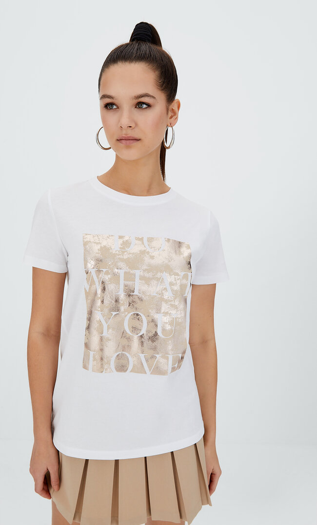 

Stradivarius T-Shirt Mit Folienprint Weiß Xl