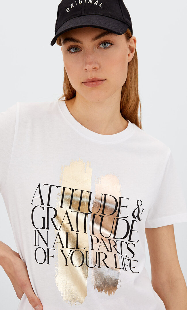 

Stradivarius Shirt Mit Folienprint Weiß L