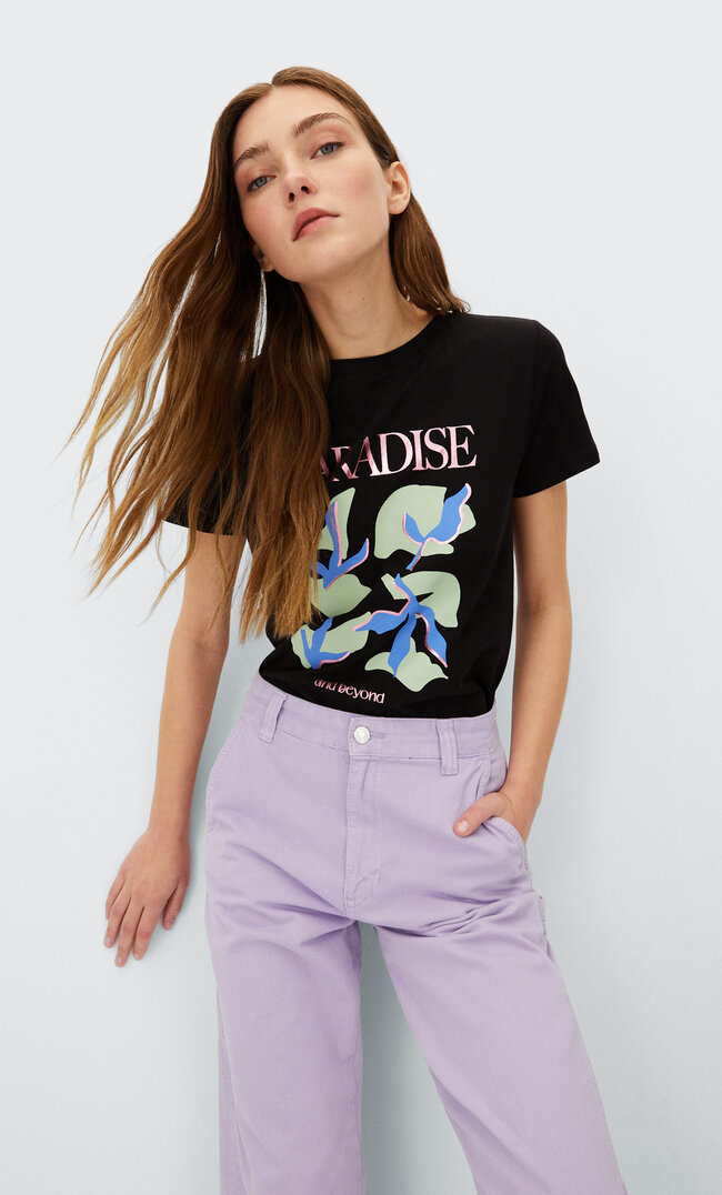

Stradivarius Shirt Mit Folienprint Schwarz L