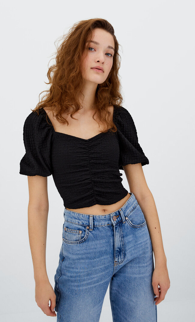 

Stradivarius Shirt Mit Herzausschnitt Schwarz Xl