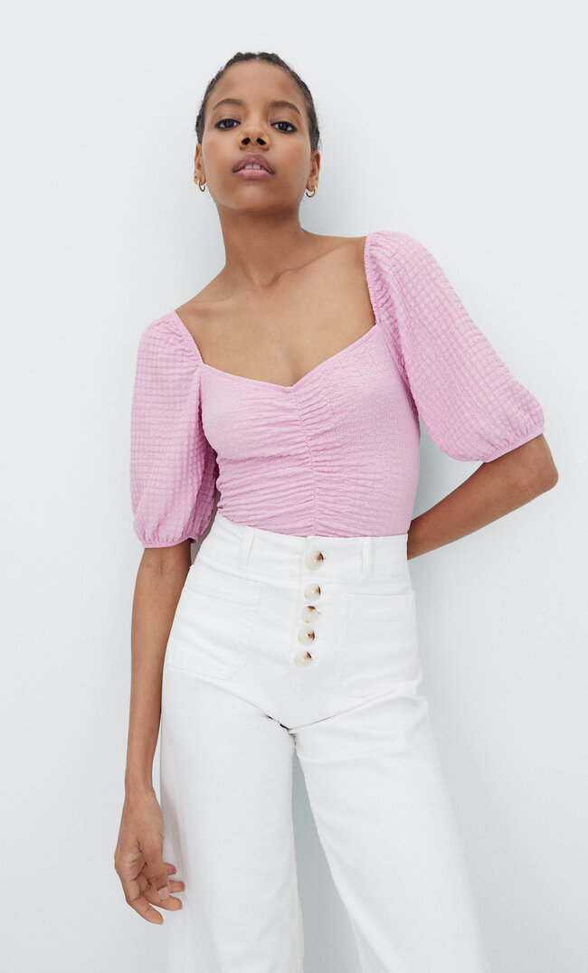 Stradivarius Shirt Mit Herzausschnitt Kaugummirosa M