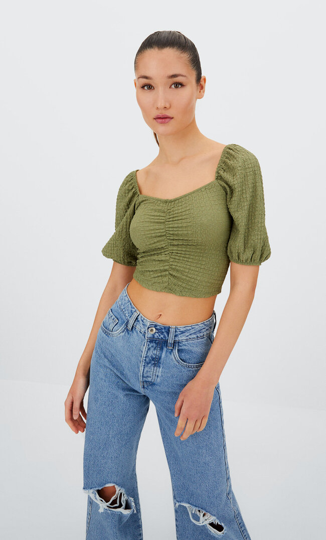

Stradivarius Shirt Mit Herzausschnitt Khaki Xs