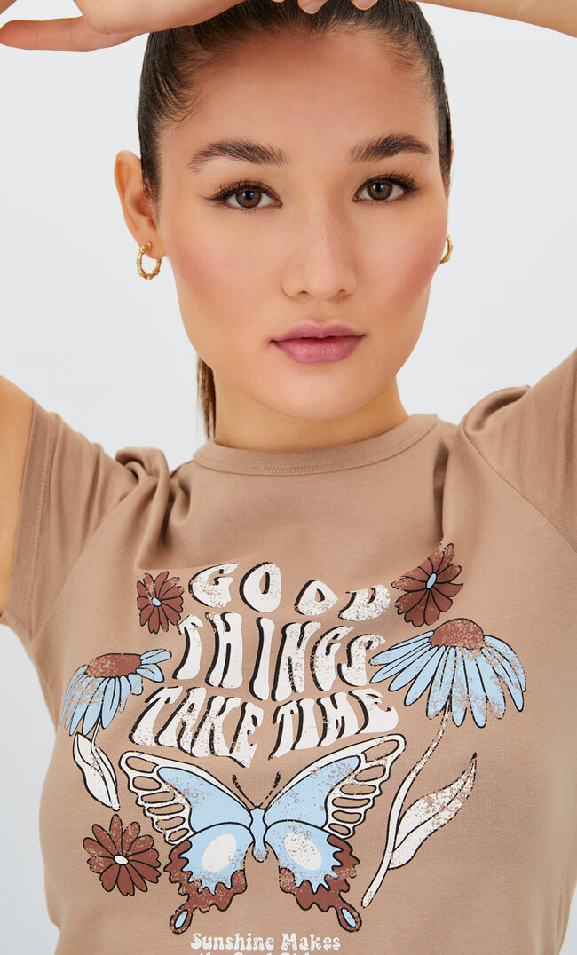 

Stradivarius Shirt Mit Schmaler Passform Und Print Braun Xs