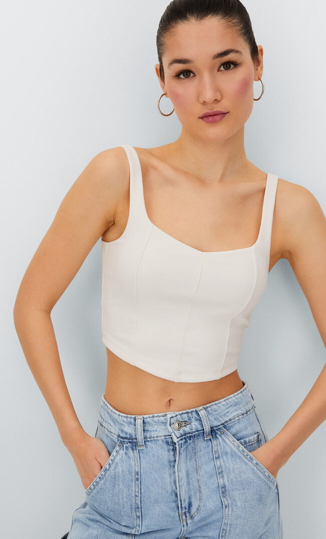 Stradivarius Corsage-Top Mit Trägern Vanille Xl