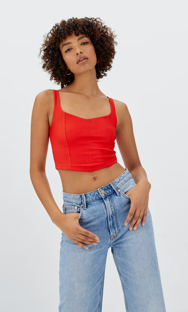 Stradivarius Corsage-Top Mit Trägern Rot Xs