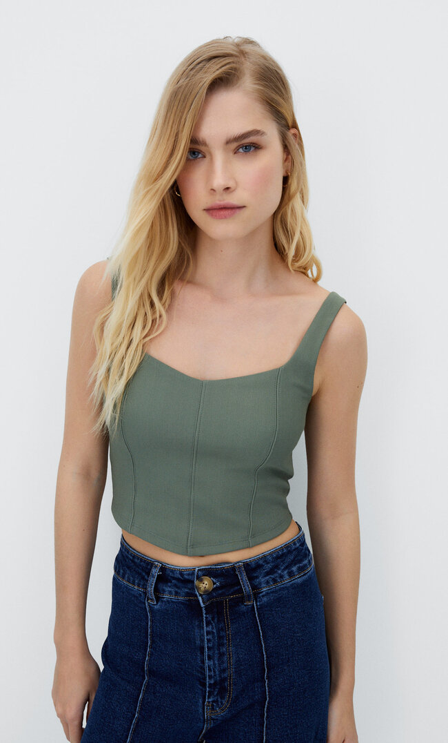 

Stradivarius Gorsetowy Top Na Ramiączkach Khaki Xl