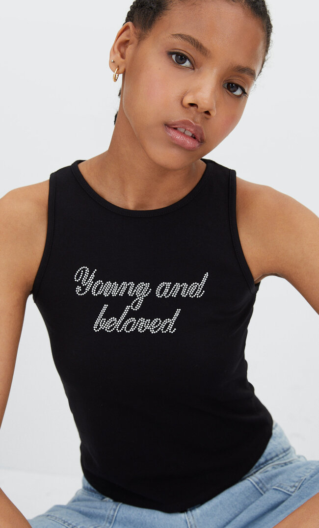 Stradivarius Ärmelloses Shirt Mit Glitzer Schwarz Xl